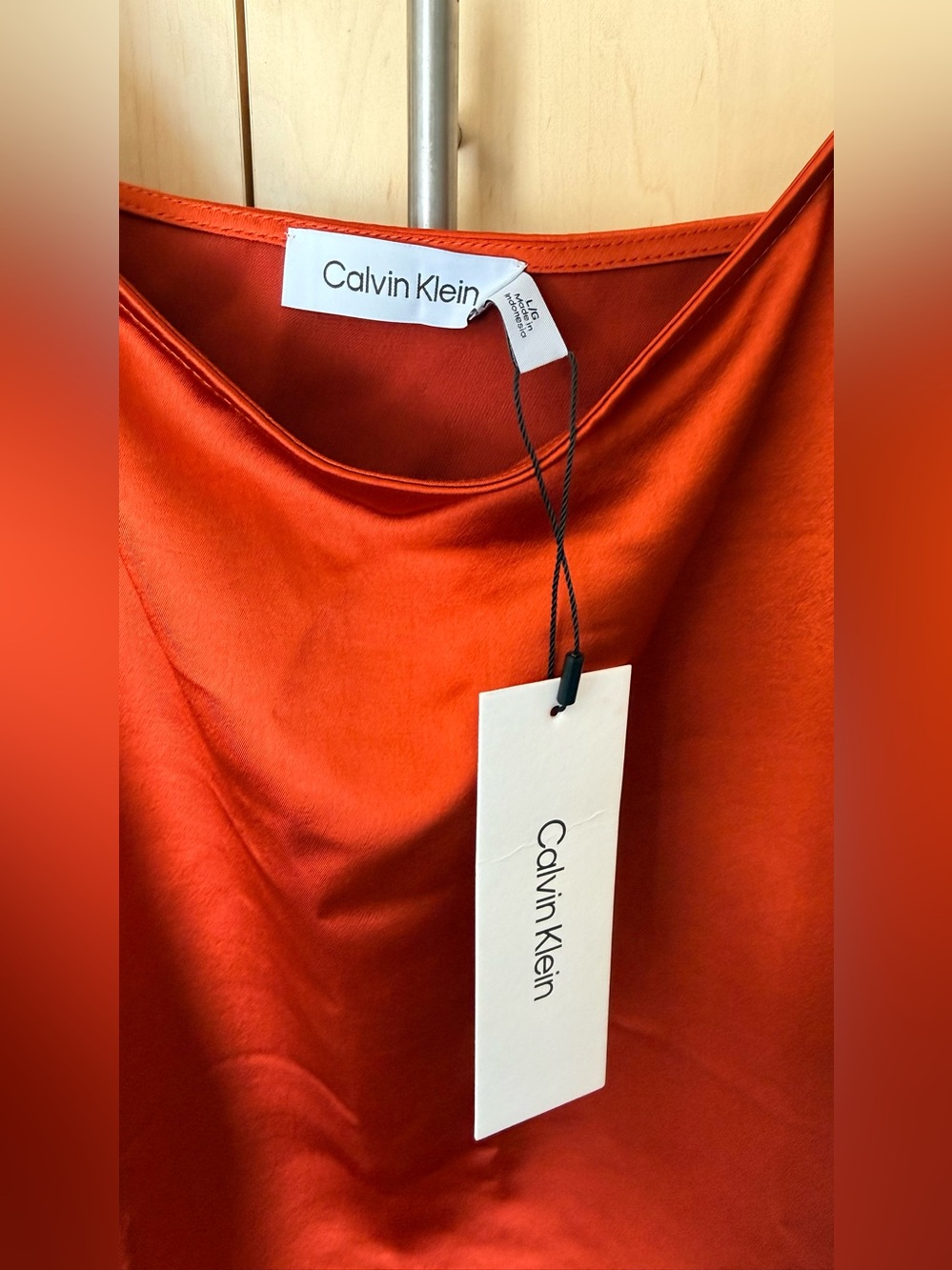 CALVIN KLEIN Burnt Orange Spaghetti Strap Maxi Slip Dress - Picture 2 of 8